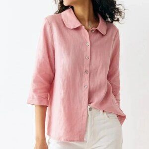 NWT GRAE COVE womens PINK peter pan collar LINEN ¾ sleeve BLOUSE top SIZE XL